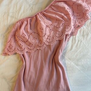 Pink Off-Shoulder Eyelet Dress